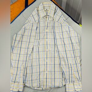 Southern Pines Mens Medium Blue Yellow White Plaid Men’s Button Up Long Sleeve